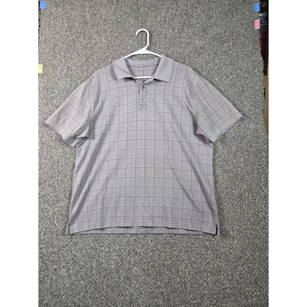 Puritan Polo Shirt Mens XL Grey Windowpane Plaid Short Sleeve Knit Top